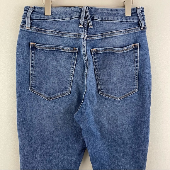 GOOD AMERICAN Navy Wash High Waisted Good Waist Distressed Knee Skinny Jeans - Picture 7 of 13